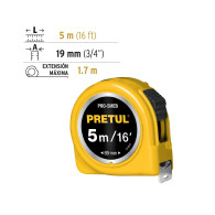 Flexómetro amarillo 5m cinta 19mm Pretul