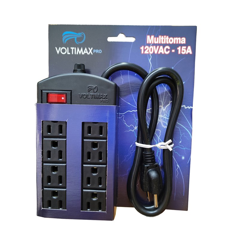 Multitoma 8 tomas 15A Voltimax 1mt + portafusible alta calidad MTC-329