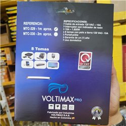 Multitoma 8 tomas 15A Voltimax 1mt + portafusible alta calidad MTC-329
