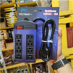Multitoma 8 tomas 15A Voltimax 1mt + portafusible alta calidad MTC-329