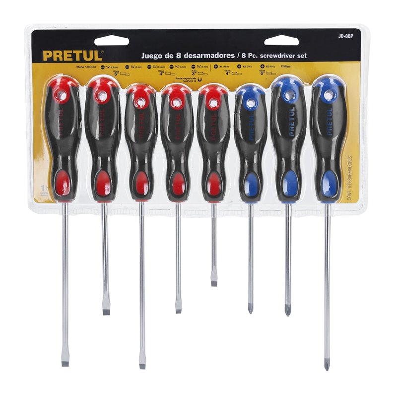 Juego x8 destornilladores Pretul comfort grip magnéticos