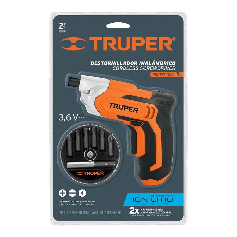 Atornillador Inalámbrico Profesional 3.6V 6 Puntas Truper
