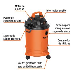Aspiradora 3HP 2200W sólidos y líquidos 4 gal plástica Truper