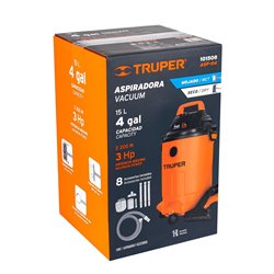Aspiradora 3HP 2200W sólidos y líquidos 4 gal plástica Truper