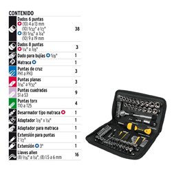 Juego de copas 83 herramientas 1/4" y 3/8" para mecánico Pretul
