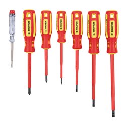 Juego 6 destornilladores dieléctricos 1000V y 1 probador de corriente Truper